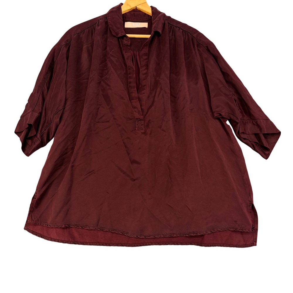 Cali by Cali Dreaming Womens Small Burgundy Lyocell Cupro V-Neck Oversized Tunic